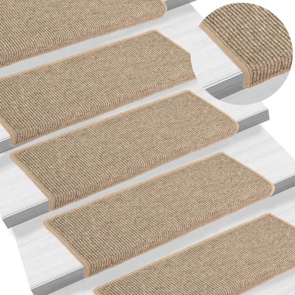 Staircase mats, 15 pcs, 65x21x4 cm, dark sand, rectangular edges