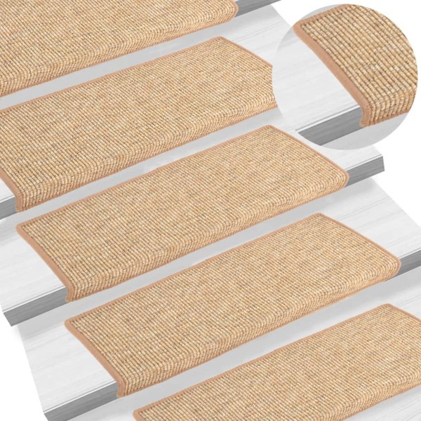 Staircase mats, 15 pcs, 65x21x4 cm, light brown, rectangular edges