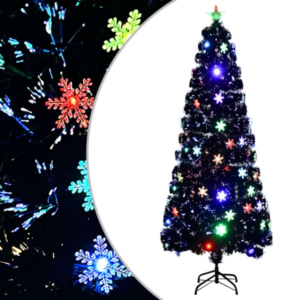 Christmas tree with LED snowflakes, black, 240cm, optical fiber
