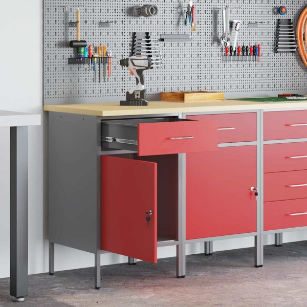 Working cabinet with drawer 2 pcs Red and gray 100 x 55 x 85 cm