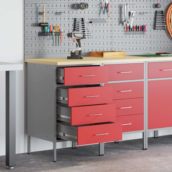 Working closet with drawer 2 pcs Red and gray 75 x 45 x 85 cm