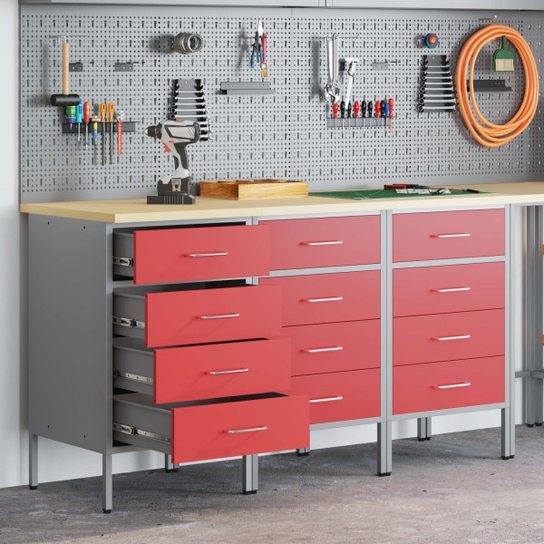 Work cabinet with drawer 3 pcs Red and gray 75 x 45 x 85 cm