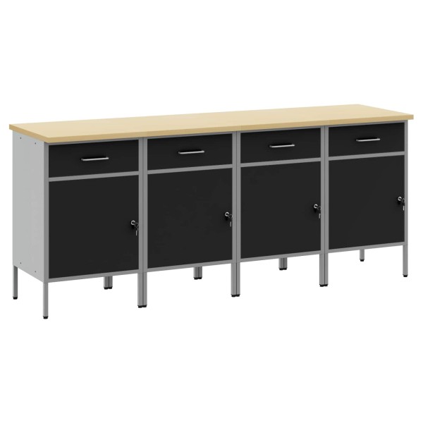 Work cabinet with drawers 4 pcs Black and grey 200 x 55 x 85 cm