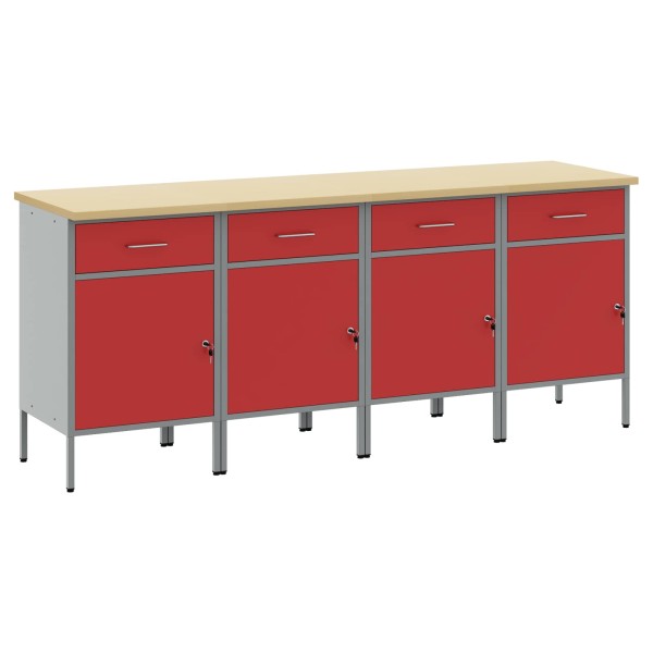 Work cabinet with drawers 4 pcs Red and gray 200 x 55 x 85 cm