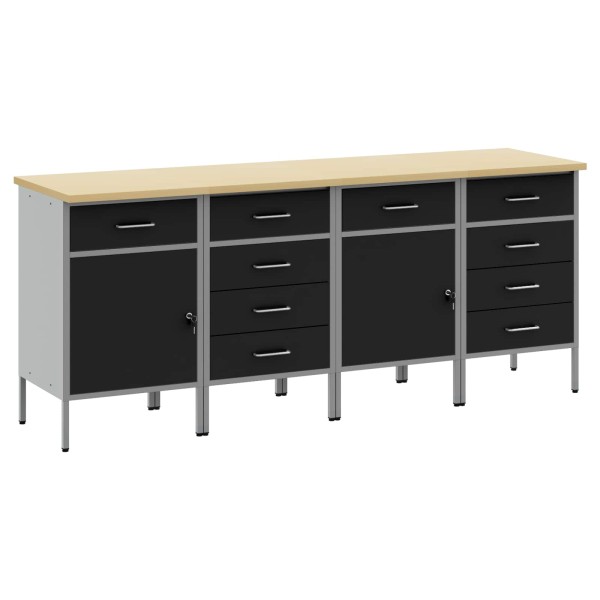 Work cabinet with drawers 4 pcs Black and grey 200 x 55 x 85 cm