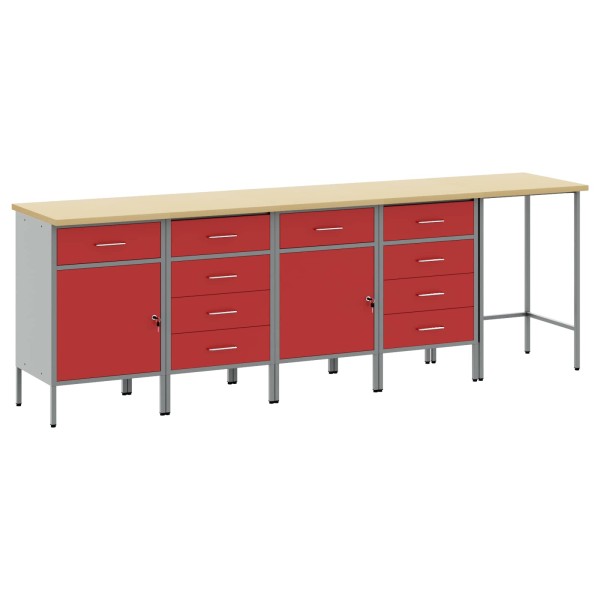 Work cabinet set with drawer 5 pcs Red and grey