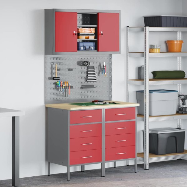 Work cabinet set with drawer with shelf 5 pcs Red