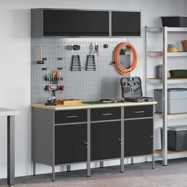 Work cabinet set with drawer with storage 8 pcs Black