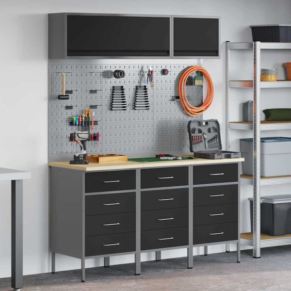 Work cabinet set with drawer with storage 8 pcs Black