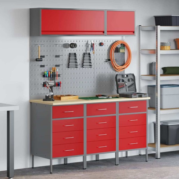 Work cabinet set with drawer with storage 8 pcs Red