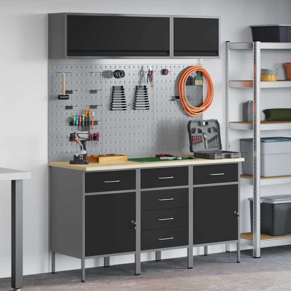 Work cabinet set with drawer with storage 8 pcs Black