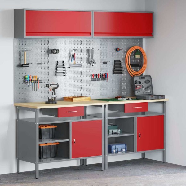 Desktop set with drawers 8 pcs Red and grey