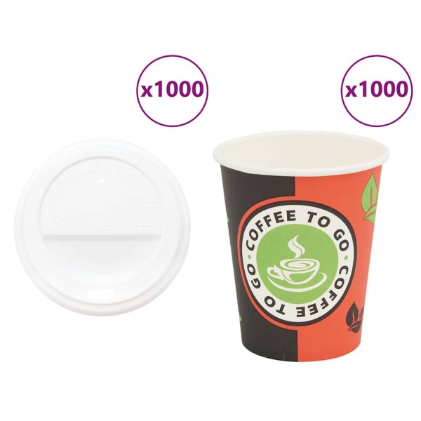 vida XL paper coffee cups with lid 1000 pcs 8oz 240ml