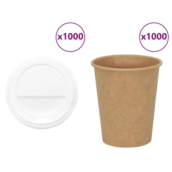 vida XL paper coffee cups with lid 1000 pcs 8oz 200ml