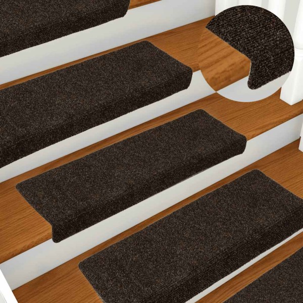 Staircase mats, sticky, 30 pcs, 65x21x4 cm, dark brown, rectangular edges