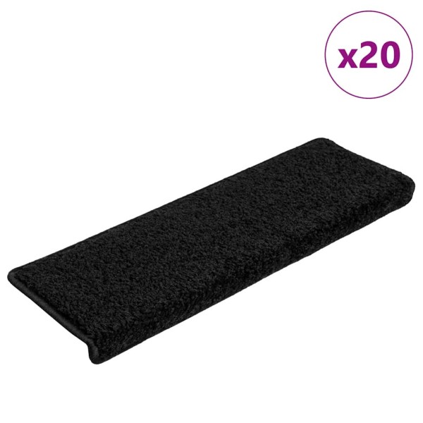 Staircase mats, 20 pcs, black, 65x21x4 cm, rectangular edges