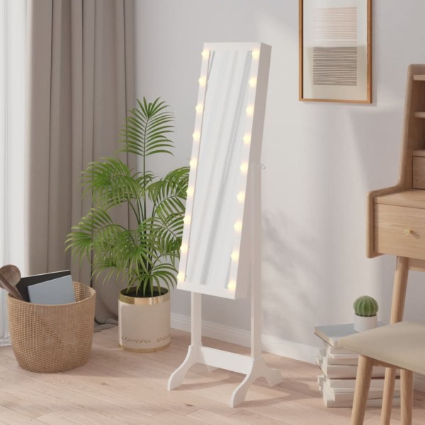 Free-standing mirror with LED, white, 34x37x146cm