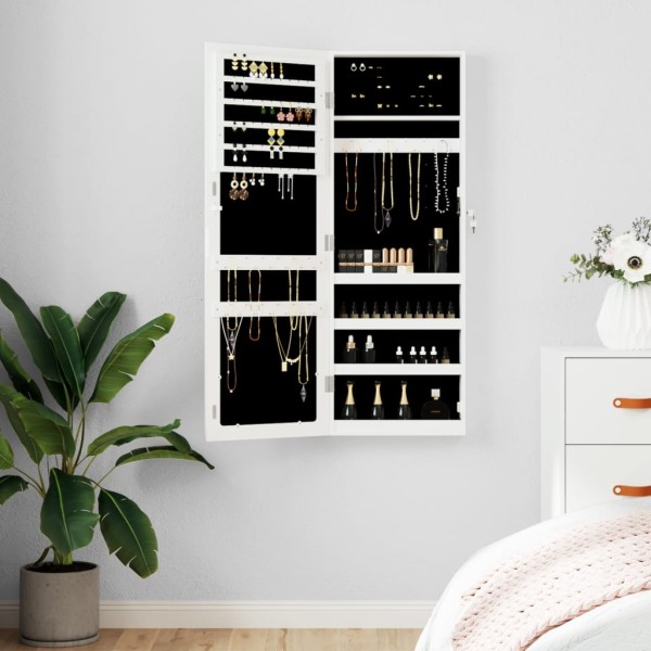 Mirror jewellery cabinet, white, 37,5x10x106cm, wall