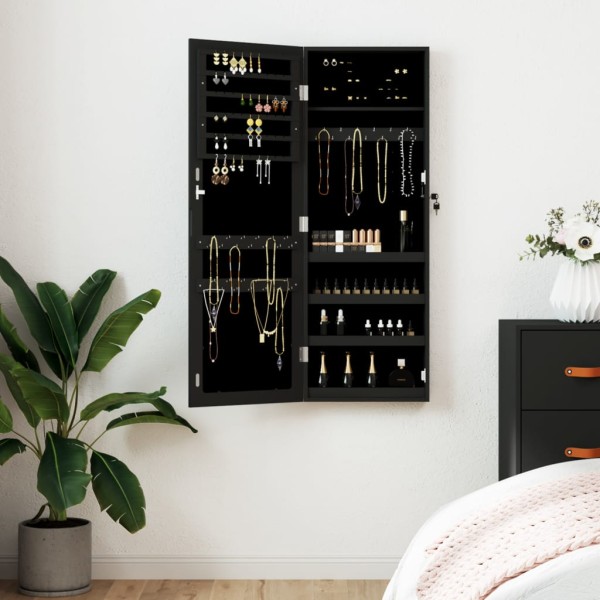 Mirror jewellery cabinet, black, 37,5x10x106cm, wall