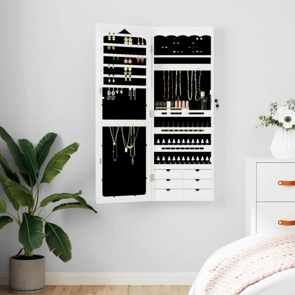 Mirror jewellery cabinet, white, 37,5x10x106cm, wall