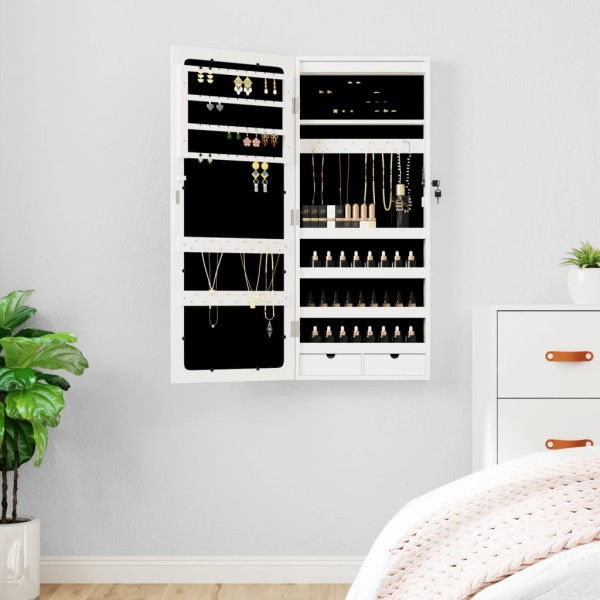 Mirror jewellery cabinet with LED lighting, white
