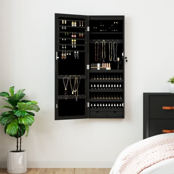 Mirror jewellery cabinet with LED lighting, black