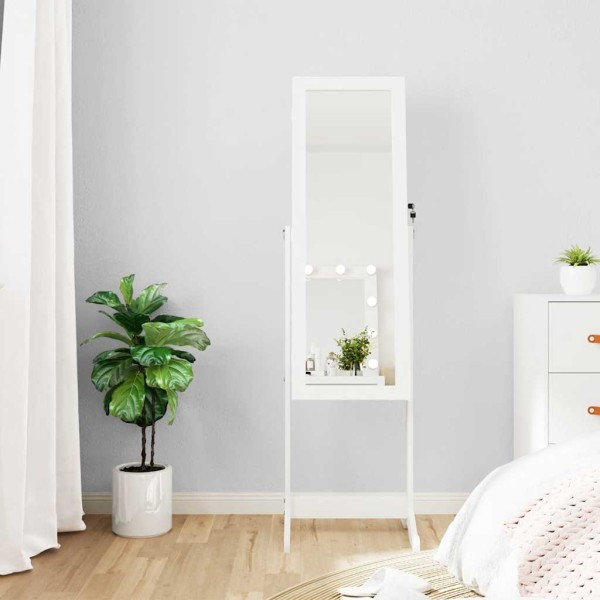 Mirror jewellery cabinet with LED, white, free-standing