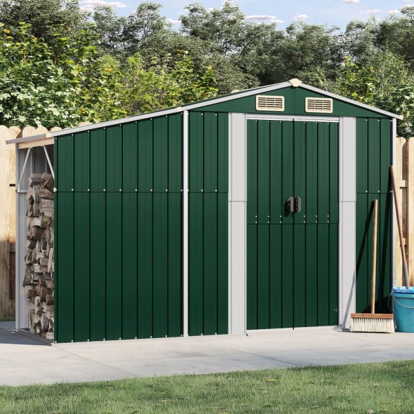 Garden shed, green, 277x93x179cm, galvanized steel