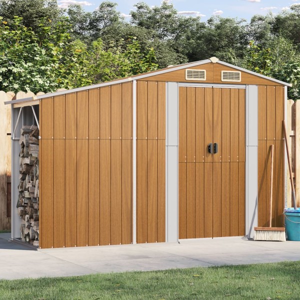 Garden shed, brown, 277x93x179cm, galvanized steel