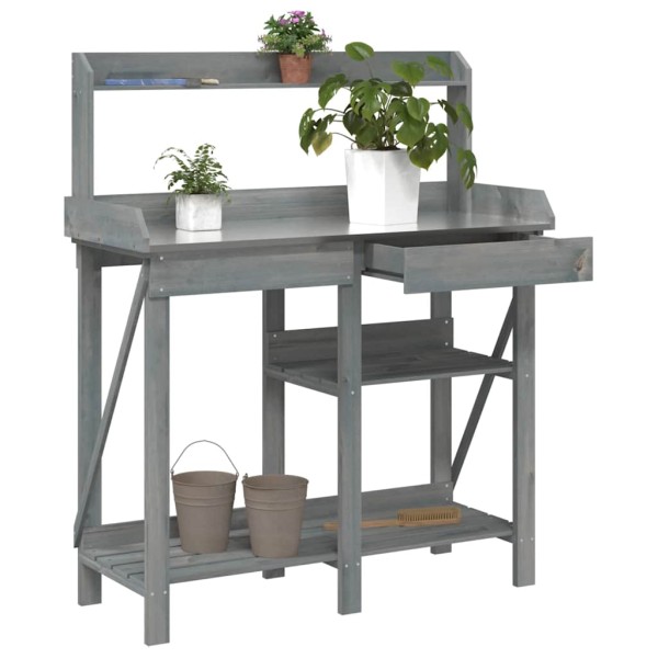 Planting table with shelves, gray, spruce wood array