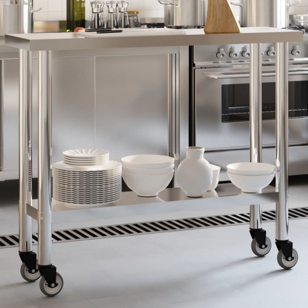 Kitchen Desktop with wheels, 110x30x85cm, steel