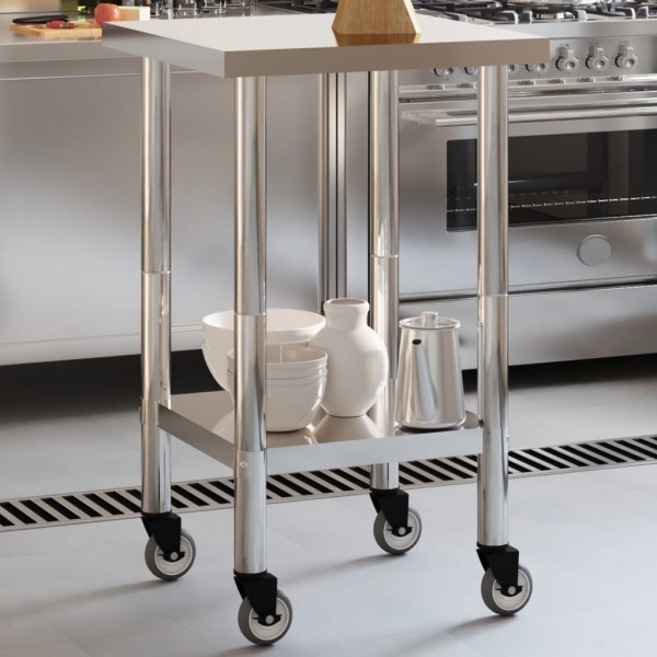 Kitchen Desktop with wheels, 55x55x85cm, steel