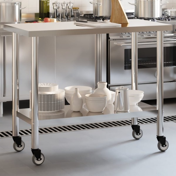 Kitchen Desktop with wheels, 110x55x85cm, steel