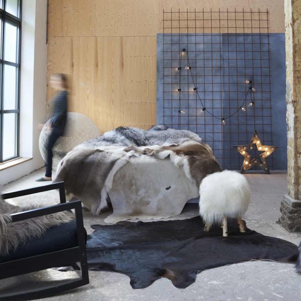 Leather carpet, black, 180x220cm