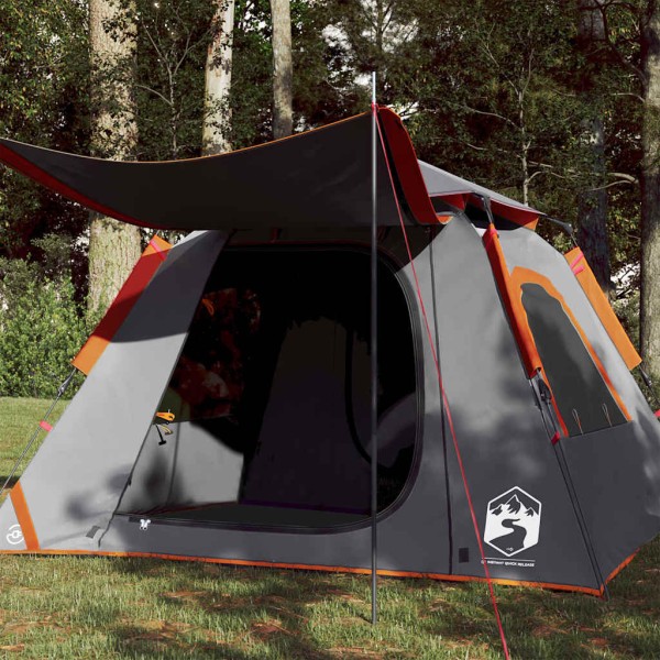 Camping tent, gray and orange, quadruple, dome