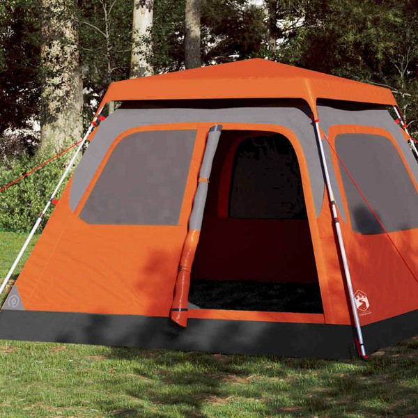 Camping tent, gray and orange, hexagon, dome