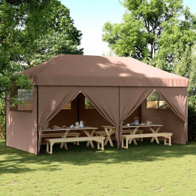 A wooden tent with 4 side...