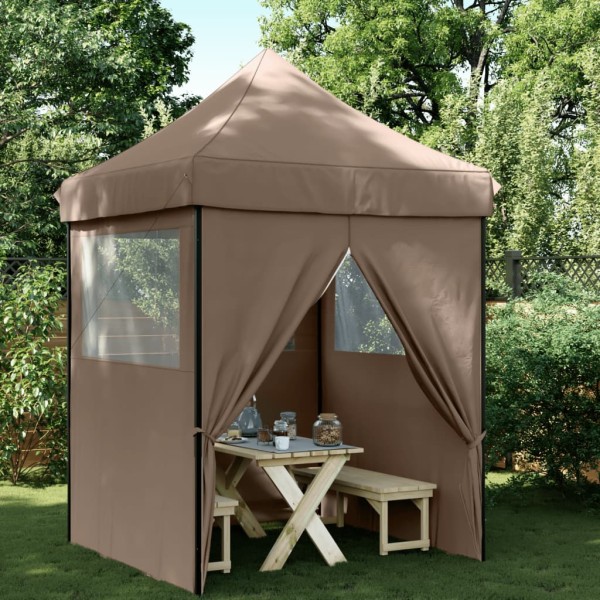 A wooden tent with 4 side walls, brown
