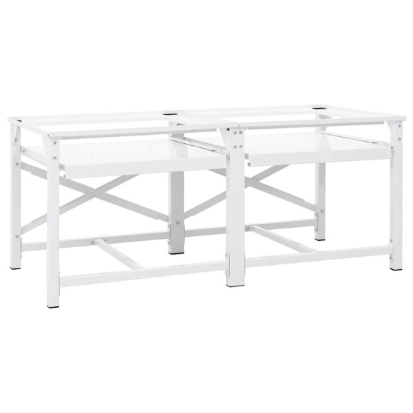 Double washing machine base with shelf, white