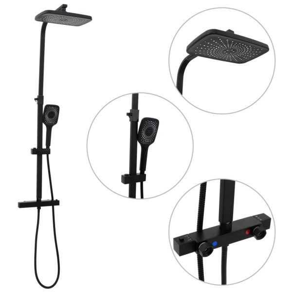 Shower system with two heads, blender and hose, black