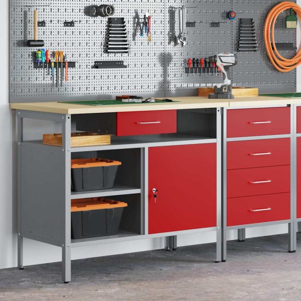 Desktop with drawer Red and grey 100 x 55 x 85 cm