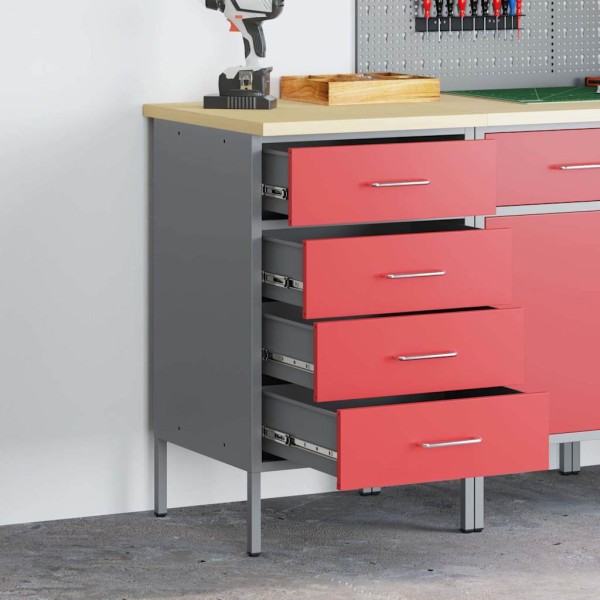 Desktop with drawer Red and gray 50 x 55 x 85 cm
