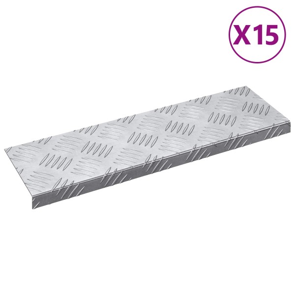 Staircase covering Rectangular 15 pcs Silver 60 x 18 cm Aluminium