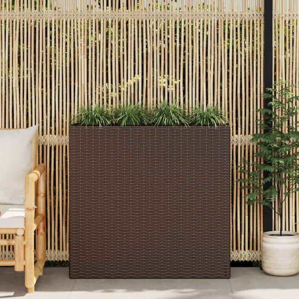 Garden bed with 4 pots, brown, polished, high