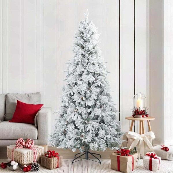 Artificial folded Christmas tree with snow cover White