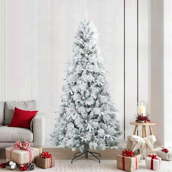 Artificial folded Christmas tree with snow cover White