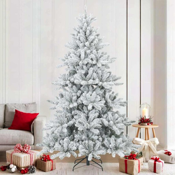 Artificial folded Christmas tree with snow cover White