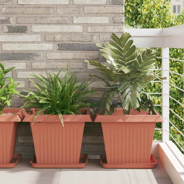Square flower pots 24 pcs Red brick Plastic
