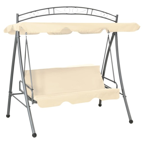 Converted outdoor swings with square, sandy white