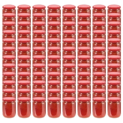 Glass jam jam jar with red...